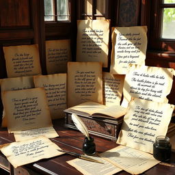 A beautifully arranged collection of vintage literary quotes written in elegant calligraphy