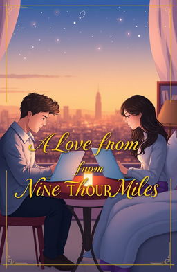 A romantic book cover featuring two chatmates communicating online, separated by vast distances