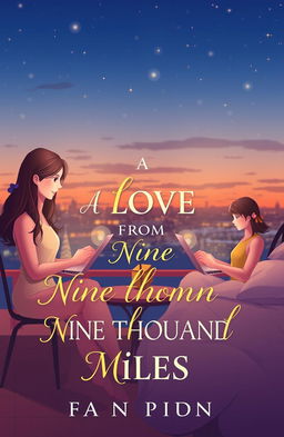 A romantic book cover featuring two chatmates communicating online, separated by vast distances