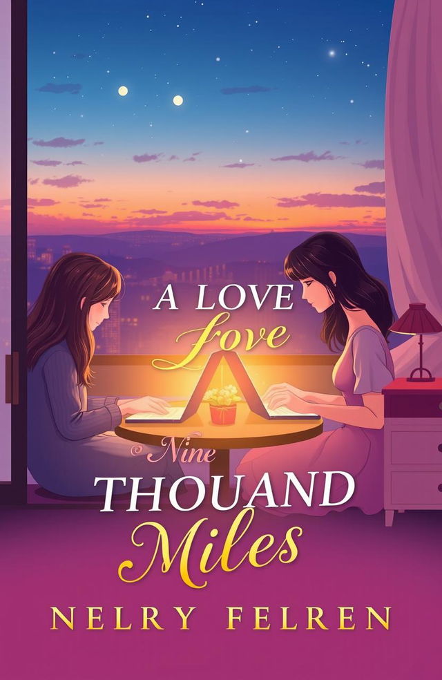 A romantic book cover featuring two chatmates communicating online, separated by vast distances