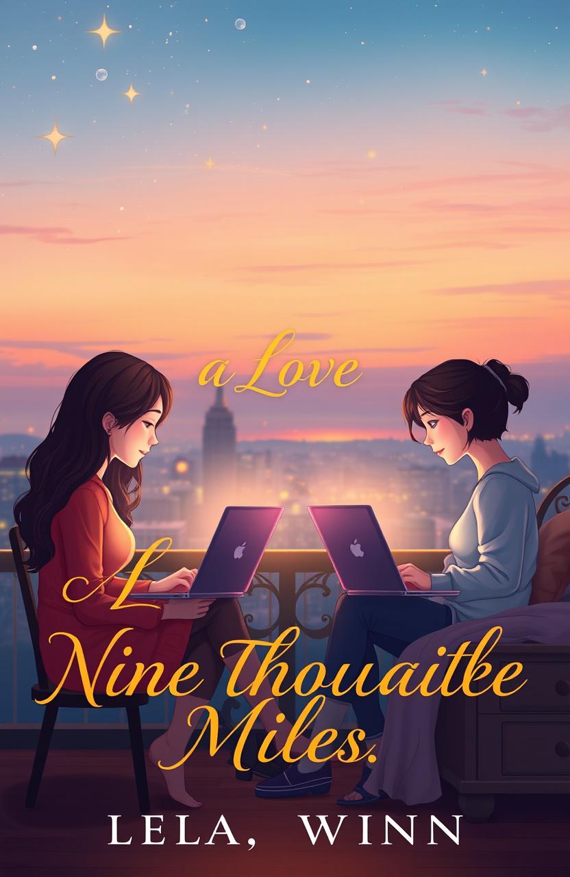 A romantic book cover featuring two chatmates communicating online, separated by vast distances