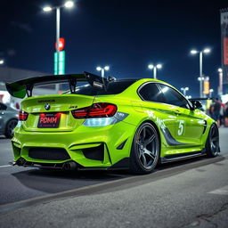 A BMW car styled with a distinct JDM (Japanese Domestic Market) influence, showcasing an aggressive body kit, lowered suspension, and wide fenders