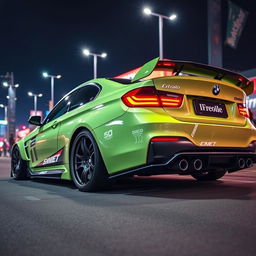 A BMW car styled with a distinct JDM (Japanese Domestic Market) influence, showcasing an aggressive body kit, lowered suspension, and wide fenders