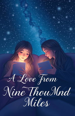 A romantic scene depicting two chatmates who are physically distant yet emotionally close, with a soft focus on their digital devices illuminating their faces