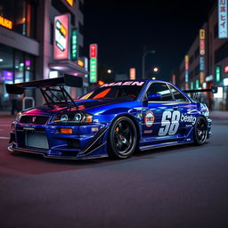A striking JDM (Japanese Domestic Market) styled car, featuring a sleek and sporty design with a wide body kit and aggressive lines