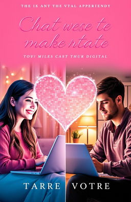 A romantic novel cover featuring two chatmates who are physically separated by miles but united by their digital connection