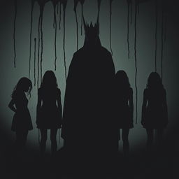 Four shadowy silhouettes of teenage girls standing together in a dark atmosphere, their forms suggesting innocence yet evoking a sense of mystery
