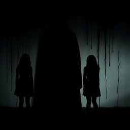 Four shadowy silhouettes of teenage girls standing together in a dark atmosphere, their forms suggesting innocence yet evoking a sense of mystery