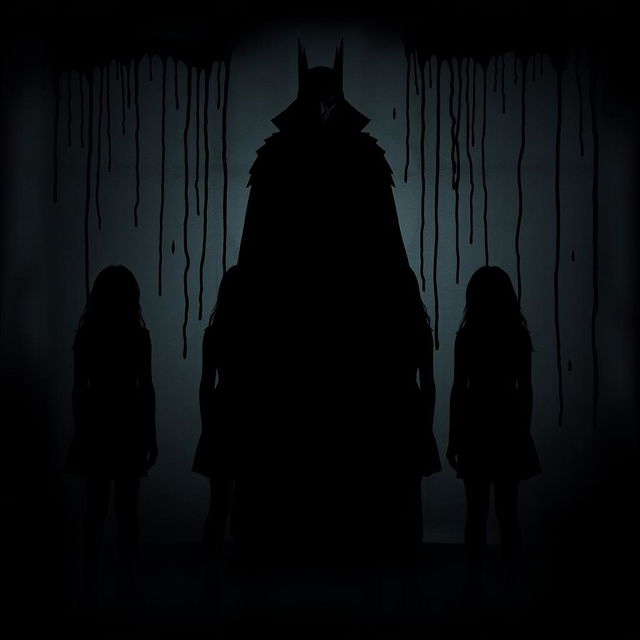 Four shadowy silhouettes of teenage girls standing together in a dark atmosphere, their forms suggesting innocence yet evoking a sense of mystery