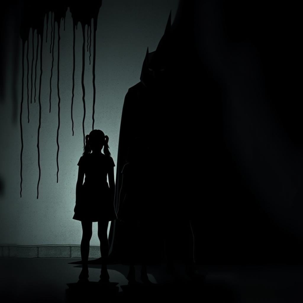 Four shadowy silhouettes of teenage girls standing together in a dark atmosphere, their forms suggesting innocence yet evoking a sense of mystery