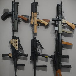 A range of automatic rifles, demonstrating their unique features and modern design.