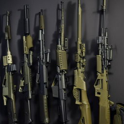 A range of automatic rifles, demonstrating their unique features and modern design.