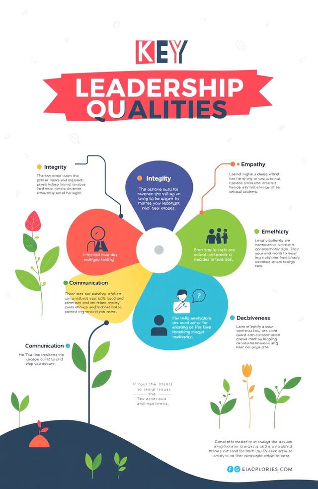 A visually engaging infographic illustrating key leadership qualities