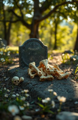 An artistic representation of Kintsugi-inspired bones burial, highlighting the beauty of imperfections