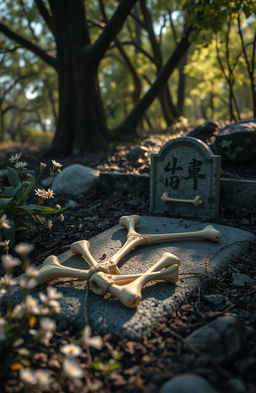 An artistic representation of Kintsugi-inspired bones burial, highlighting the beauty of imperfections