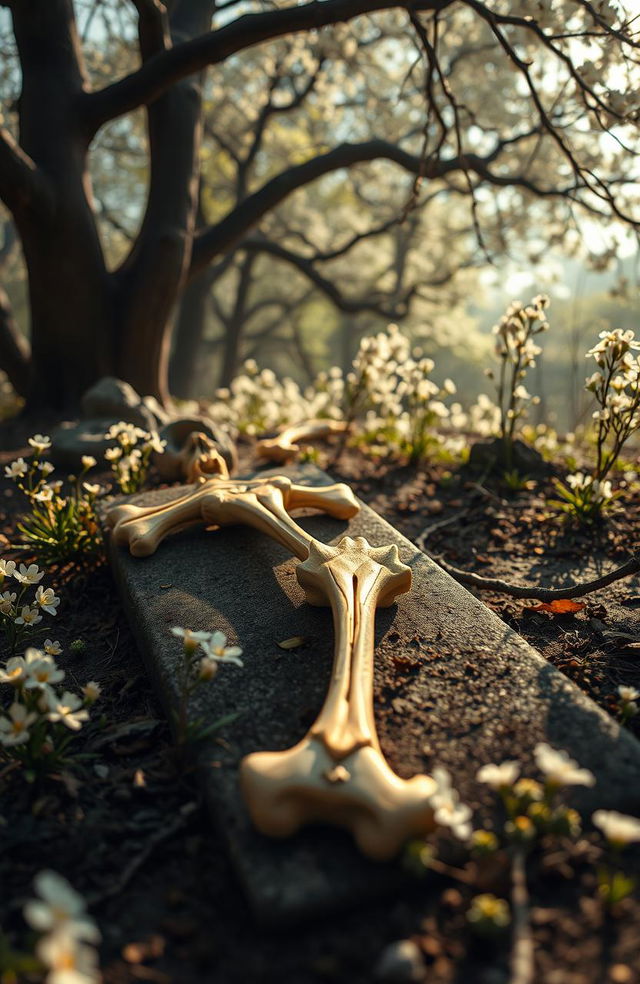 An artistic representation of Kintsugi-inspired bones burial, highlighting the beauty of imperfections