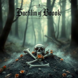 A captivating book cover design featuring a hauntingly beautiful burial scene with bones artistically arranged in a grave