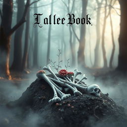 A captivating book cover design featuring a hauntingly beautiful burial scene with bones artistically arranged in a grave