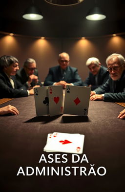A calm and mysterious poker table setting featuring the four aces of a deck of cards prominently displayed in the center