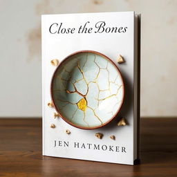 A visually stunning book cover titled "Close the Bones" by Jen Hatmaker, seamlessly blending the themes of Kintsugi and bone artistry