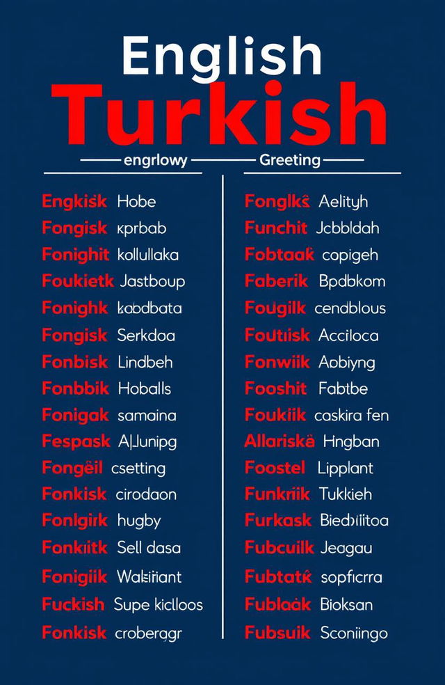 A beautifully designed graphic featuring English conversational phrases alongside their Turkish translations