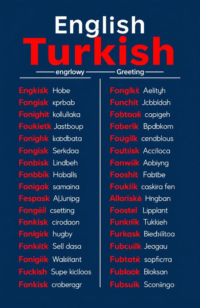 A beautifully designed graphic featuring English conversational phrases alongside their Turkish translations