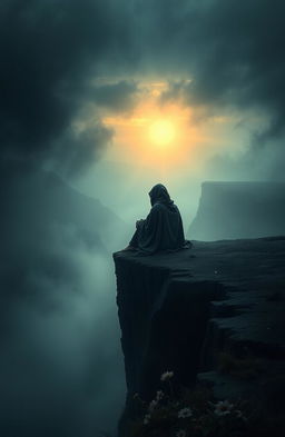 A poignant portrayal of the theme of sadness and depression, depicting the emotional struggle between life and death