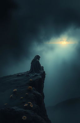 A poignant portrayal of the theme of sadness and depression, depicting the emotional struggle between life and death