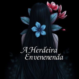 A mesmerizing fantasy scene featuring a girl with long, flowing black hair seen from behind