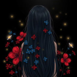 A captivating image of a girl with long, flowing black hair viewed from behind