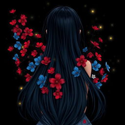 A captivating image of a girl with long, flowing black hair viewed from behind