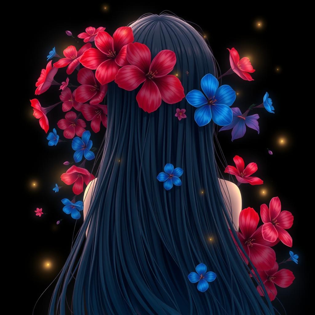 A captivating image of a girl with long, flowing black hair viewed from behind