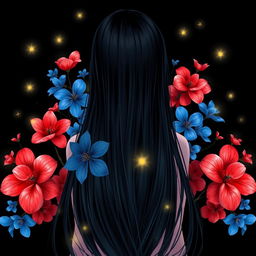 A captivating image of a girl with long, flowing black hair viewed from behind