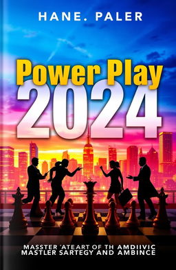 A unique and captivating book cover for the novel titled "Power Play 2024", featuring an abstract representation of power dynamics and strategy