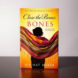A captivating book cover for "Close the Bones" by Jen Hatmaker, centered around the theme of the rebozo, a traditional Mexican shawl