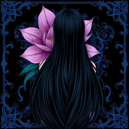 A stunning image of a girl with long, flowing black hair viewed from behind