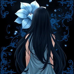 A stunning image of a girl with long, flowing black hair viewed from behind