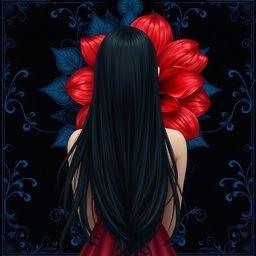A captivating image of a girl with long, flowing black hair viewed from behind