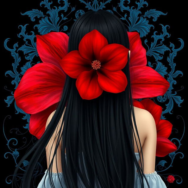 A captivating image of a girl with long, flowing black hair viewed from behind