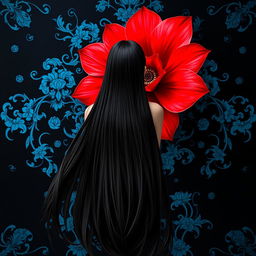 A striking image of a girl with long, flowing black hair viewed from behind