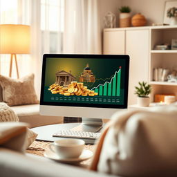 An appealing eBook cover design showcasing a close-up view of a modern computer situated in a warm and inviting home environment
