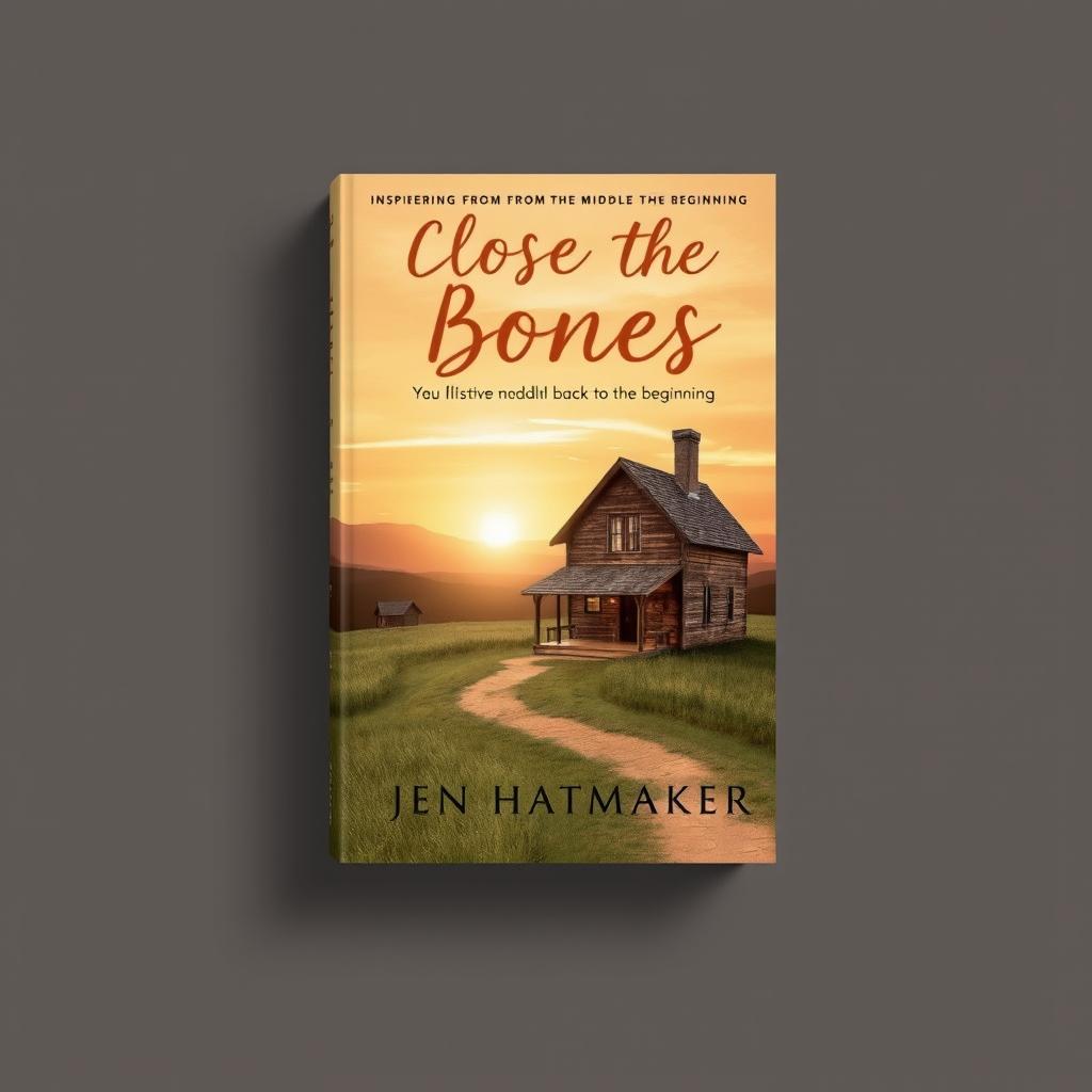 A visually engaging book cover for "Close the Bones" by Jen Hatmaker, inspired by the concept of returning home, transitioning from the middle back to the beginning