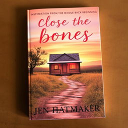 A visually engaging book cover for "Close the Bones" by Jen Hatmaker, inspired by the concept of returning home, transitioning from the middle back to the beginning