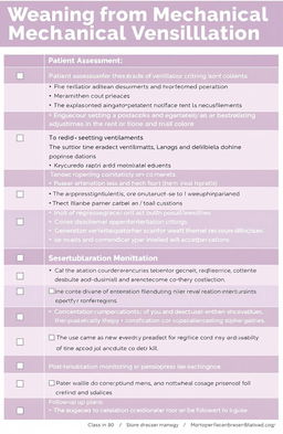A detailed checklist for weaning from mechanical ventilation, presented in a clean and organized format