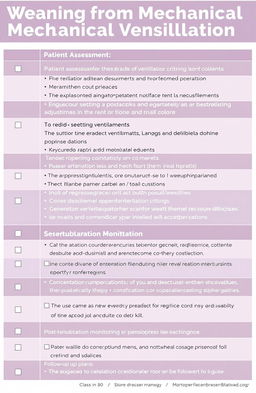 A detailed checklist for weaning from mechanical ventilation, presented in a clean and organized format