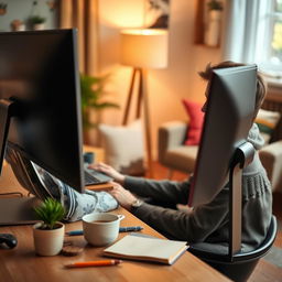 An inviting eBook cover design featuring a close-up view of a person focused on working at a modern computer in a cozy home setting