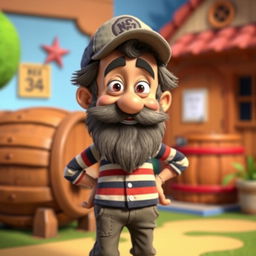 An animated version of Don Ramón from El Chavo del 8, characterized by his distinctive appearance with a thin, scruffy beard, wearing a striped shirt, tattered pants, and a cap