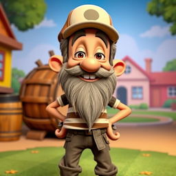 An animated version of Don Ramón from El Chavo del 8, characterized by his distinctive appearance with a thin, scruffy beard, wearing a striped shirt, tattered pants, and a cap