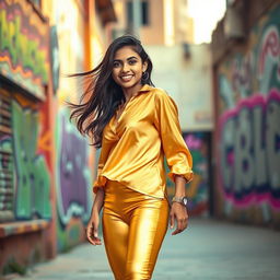 A vibrant scene featuring a fashionable Indian girl dressed in stylish attire