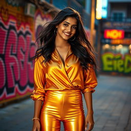 A vibrant scene featuring a fashionable Indian girl dressed in stylish attire